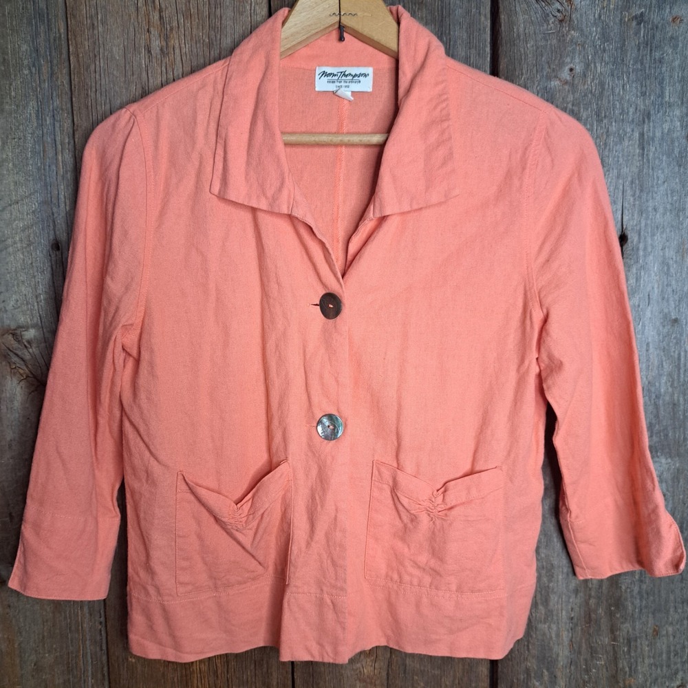 Vintage Lagenlook Linen Blend Norm Thompson Coral Blazer Jacket Women's Small